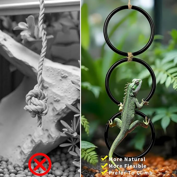 2PCS Ball Python Snake Climbing Rings - Enrichment Toys for Corn Snakes - Decorative Habitat Accessories for Reptile Tanks | Ideal for Terrariums, Bearded Dragons, Geckos, Lizards, Parrots