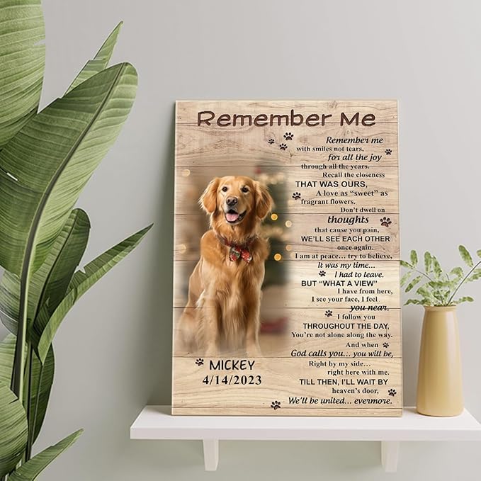 S101617 Dog Memorial Portrait Canvas Gifts, Remember Me Memorial for Dog Lovers, Personalized With Picture Date