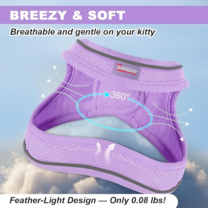 Cat Harness and Leash Set,Escape Proof Kitten Harness,Step in Adjustable Soft Lightweight,Easy Control,Reflective Strips Comfortable for Walking Travel(Violet Purple,S)