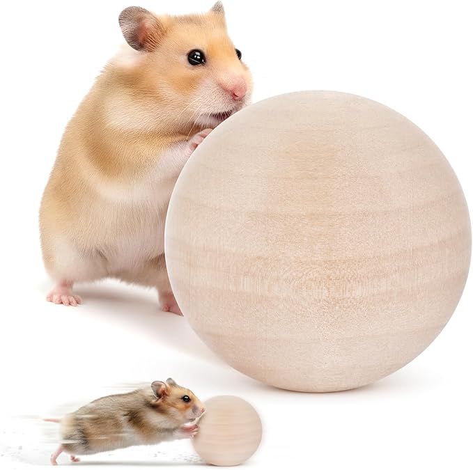 (2.36 inches) Hamster Wooden Grinding Ball Natural Pine Wood Non-Toxic Gnawing Toy pet Sports and Relaxation Supplies Golden Bear Flower Branch Mouse Teeth Care Interactive Ball