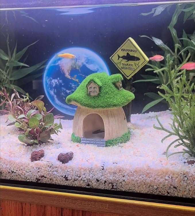 Fish House for Aquarium Aquarium Decorations Fish Hideout Mushroom Fish Tank House with Lifelike Moss (Mushroom)