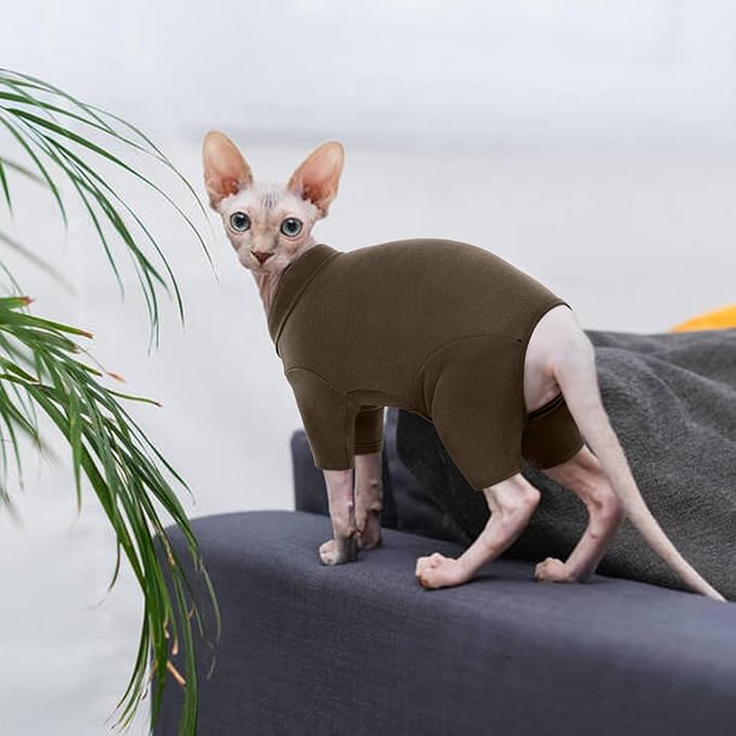 ROZKITCH Hairless Cat Sweaters, Sphynx Sweater Shirt Kitten Soft Clothes Pullover Cute Cat Pajamas Jumpsuit Apparel Pet Winter Turtleneck for Cats and Teacup Chihuahua Small Dogs Coffee 2XL