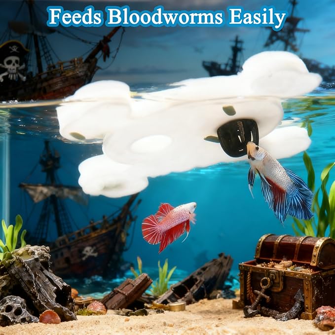 Abizoo Floating Fish Tank Decoration, Pirate Ship Aquarium Decor and Sunken Shipwreck Fish Tank Accessories & Floating Feeding Ring for Betta Goldfish Shrimp Neon Tetra Small Dwarf Frog