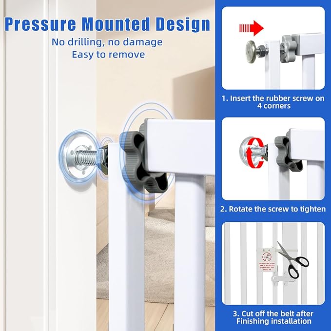 55 Inch Extra Tall Pet Gate for Cats,29.92"-43" Adjustable Wide Dog Gates,Pressure Mounted Walk Through Tall Pets Gate for Doorways,Hallway,Stairs(White)