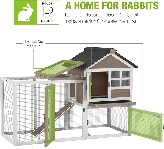 GUTINNEEN Rabbit Hutch Outdoor Rabbit Cage Indoor, 51.6" L Wooden Bunny Cage with No Leakage Pull Out Tray, Guinea Pig Cage for Small to Medium Animals(Brown)