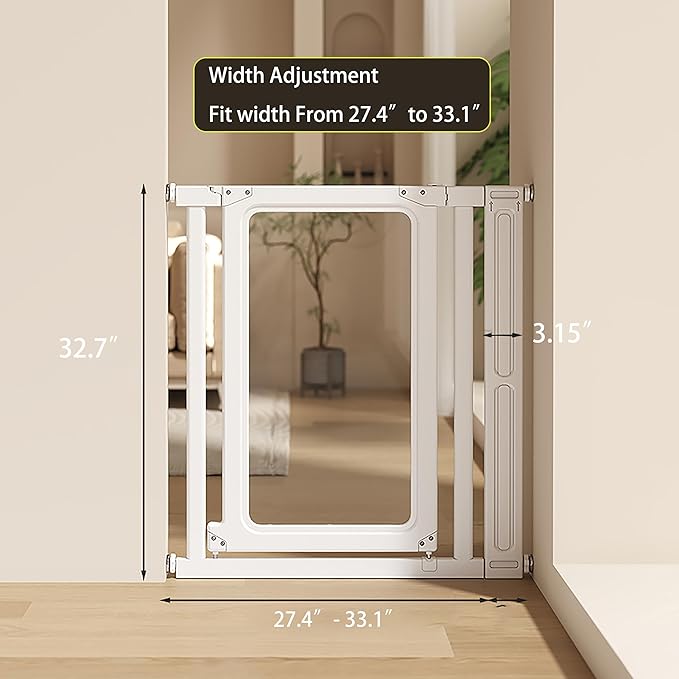Dog Gate Stopper Cat Gate Pet Gate Playpen,Barrier Free for Stairs and Doorways Pressure Mounted Easy Install 27.4"-33.1" Adjustable Extra Wide Indoor to Step Over, 32.7" Tall (Extra Large)
