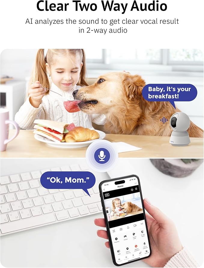 Hugolog 4K 8MP Indoor Pan/Tilt Security Camera with Auto-Focus(2pcs),Ideal for Baby Monitor/Pet Camera/Home Security,Starlight Color Night Vision,Human/Pet AI,Noise Reduction,US Cloud,Works with Alexa