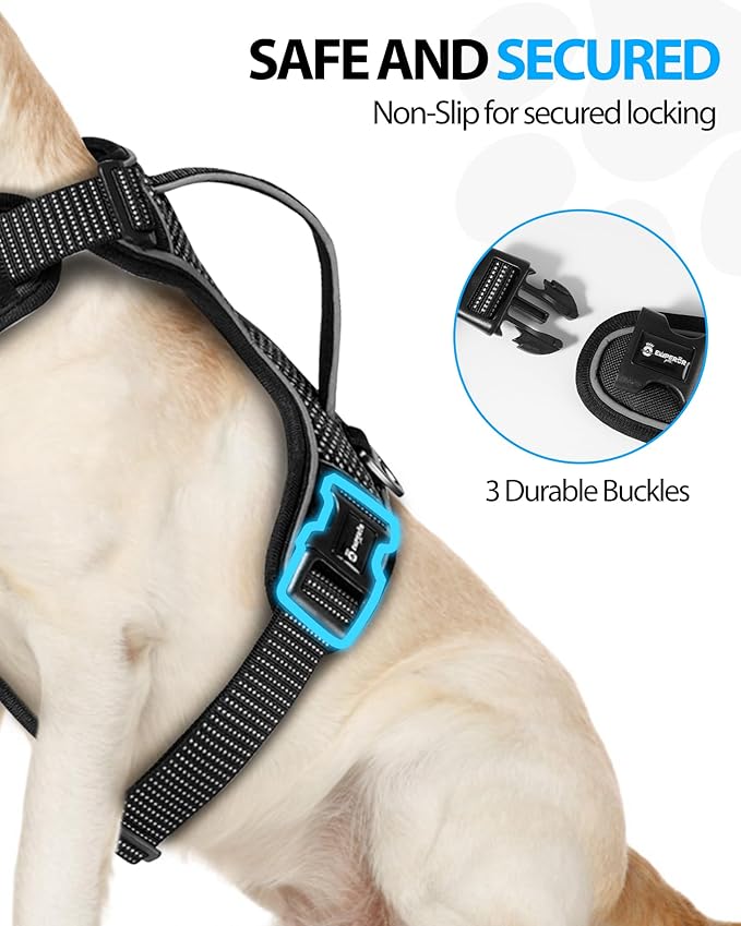 Emperor Pets Black Reflective Dog Harness for Large Dogs - No Pull Dog Harness with 2 Leash Clips, Premium Oxford Soft Padded Large Dog Harness, No Choke Design, Dog Harness for Large Dogs (L, Black)