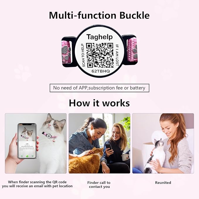 2 Pack Smart Safety Breakaway Cat Collar | QR Code Tag Stores All Vital Info Online | Reflective, Bell & Adjustable for Active Kittens (Blue & Orange)
