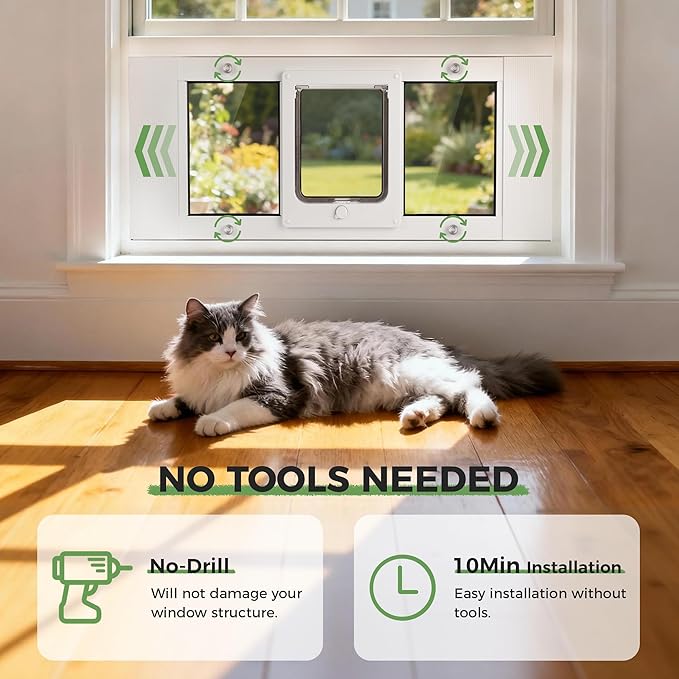 Slevoo Cat Door for Window Adjustable Fits 32"-36" Sliding Windows, Energy-Saving High-Seal Window Pet Door with 4 Lock Modes, Tool-Free Install, Heavy-Duty Aluminum Frame, Multi-Pet Compatible