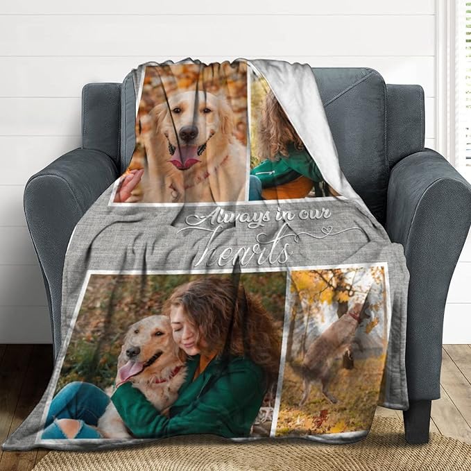D-Story Bereavement Gift for Dogs, Pet Loss Sympathy Blanket Pet Memorial Dog Cat Remembrance Gift, Personalized Dog Blankets Custom with Photos