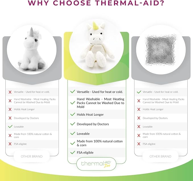 Thermal-Aid® (Juno The Unicorn) – Washable Heating Pad & Ice Pack – Plush Hot/Cold Pack with Natural Corn Filling – Reusable Comfort