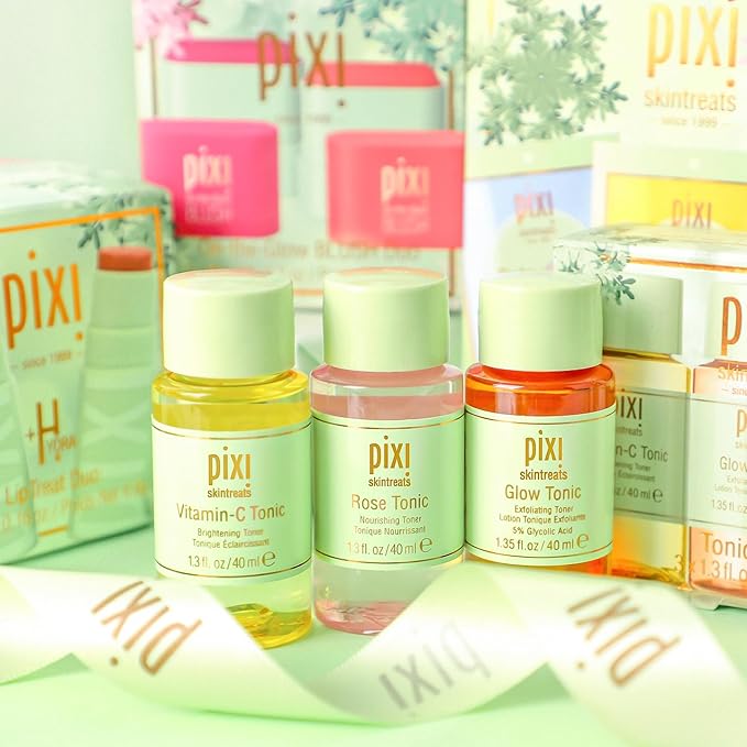 Pixi Beauty Tonic Trio | Holiday Edition Gift Set with 3 Pixi Favorite Tonics | Glow Tonic, Vitamin- C Tonic, Rose Tonic | Calming, Hydrating, Gentle Exfoliating and Smoothing