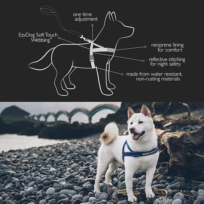 EzyDog Quick Fit Dog Harness – No Pull Harness for Training, Everyday Walking, and Easy Control - Adjustable Fit, Reflective, and Padded (Medium, Black)