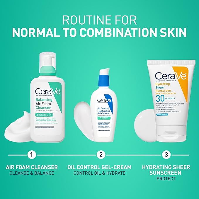 CeraVe Balancing Air Foam Face Wash,Foaming Facial Cleanser Combination Skin,8HR Oil Control,24HR Hydration,Fragrance-Free & Non-Comedogenic,With Glycolysine™ & 3 Essential Ceramides,8oz,(Pack of 2)