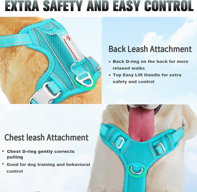 BARKBAY No Pull Dog Harness Large Reflective Dog Harness with Front Clip and Easy Control Handle for Walking Training Running with ID tag Pocket(Ocean Blue,XL)