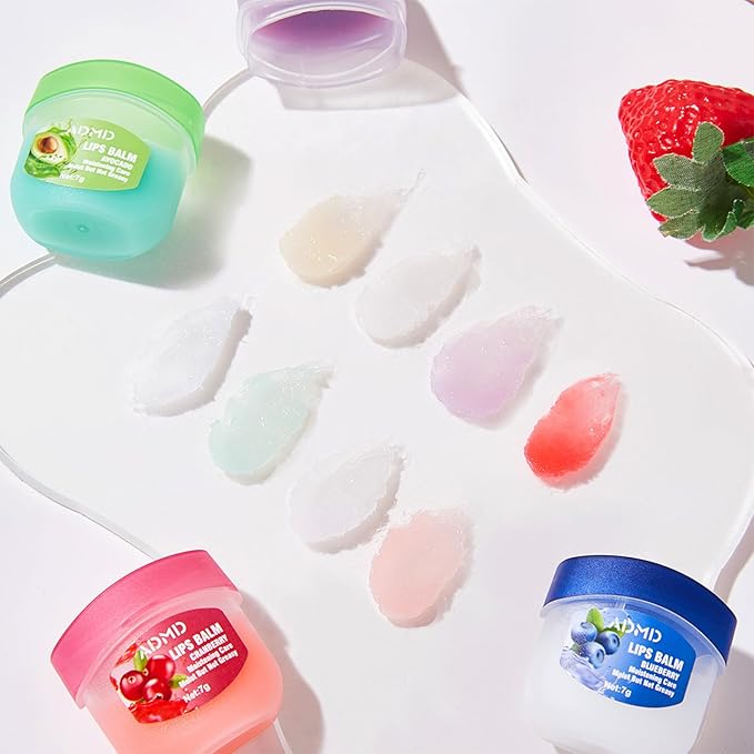 8-Pack Fruit Flavor Lip Balm Set, Mini Lip Mask for Daily Moisture & Overnight Care Helps Soothe Dry Lips