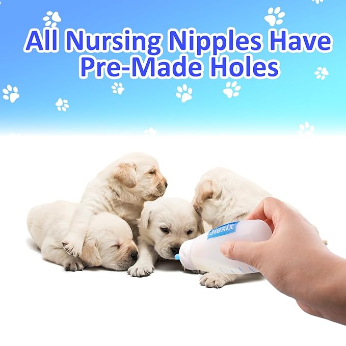 3 Pack Kitten Silicone Bottle Feeding Kit,Nipple & Feeding Kit for Kittens, Reusable Newborn Kitten Supplies, Suitable for Feeding Kitten, Puppy, Rabbit,Hamster (Blue, Large)