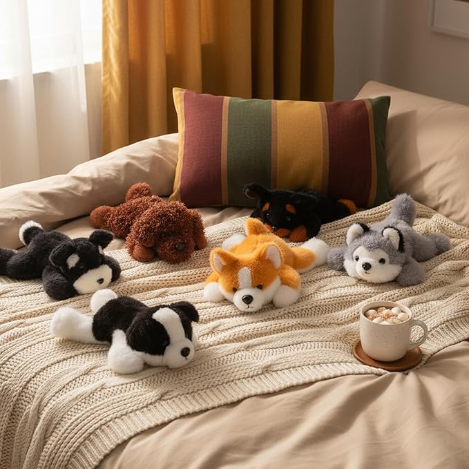 6 Pcs 8 Inch Stuffed Animal Plush Dog Puppy Soft Plush Pillow Toy Fluffy Puppy Set for Kids Girls Dog Theme Party Favor Birthday Baby Room Home Decor(Classic Color,Lovely)