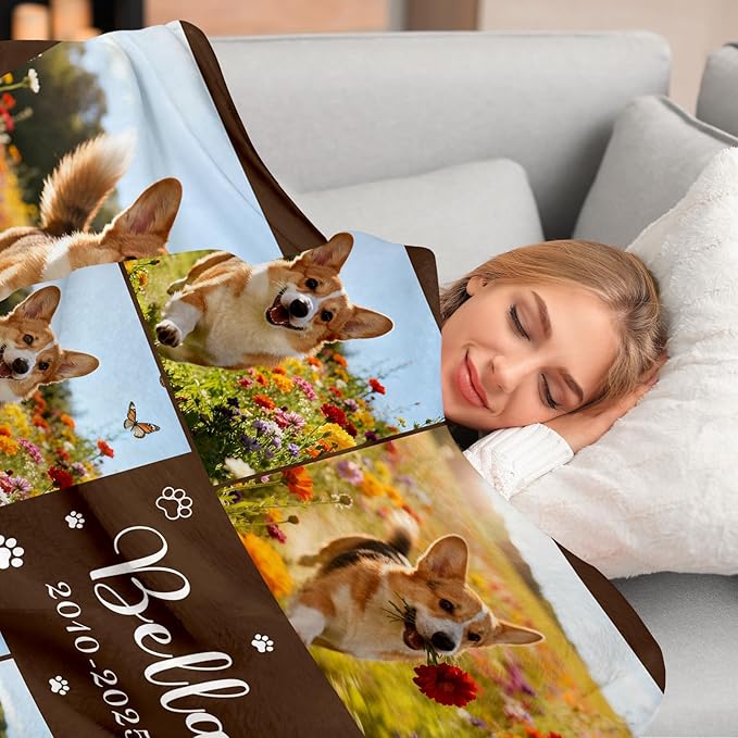 Pet Memorial Blanket Gift - Personalized Dog Memorial Blankets, Pet Sympathy Gifts for Loss of Dogs for Pets Lovers, Dog Bereavement Passing Away Gift, Custom Dogs Blanket (D)