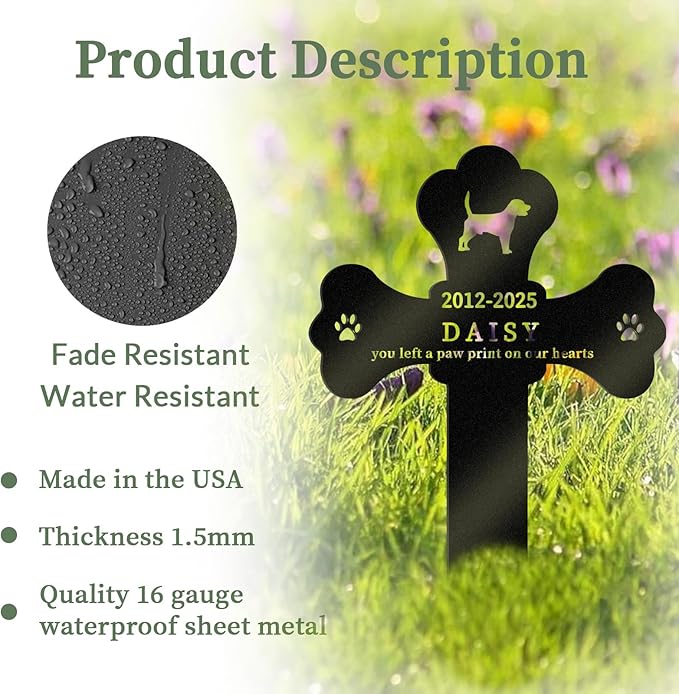 Personalized Pet Grave Markers Dog, Outdoor Waterproof Dog Grave Marker with Custom Name & Years, Metal Pet Headstone Memorial for Dogs, Sympathy Gift for Dog Loss (Style 4)