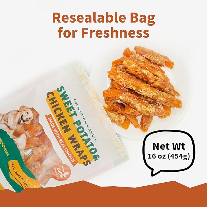 Dog Treats, Sweet Potato Dog Treats - Soft & Chewy, Long Lasting Chew Satisfies Urge to Chew - Rawhide Free, Easily Digestible, High Protein, 16 Oz