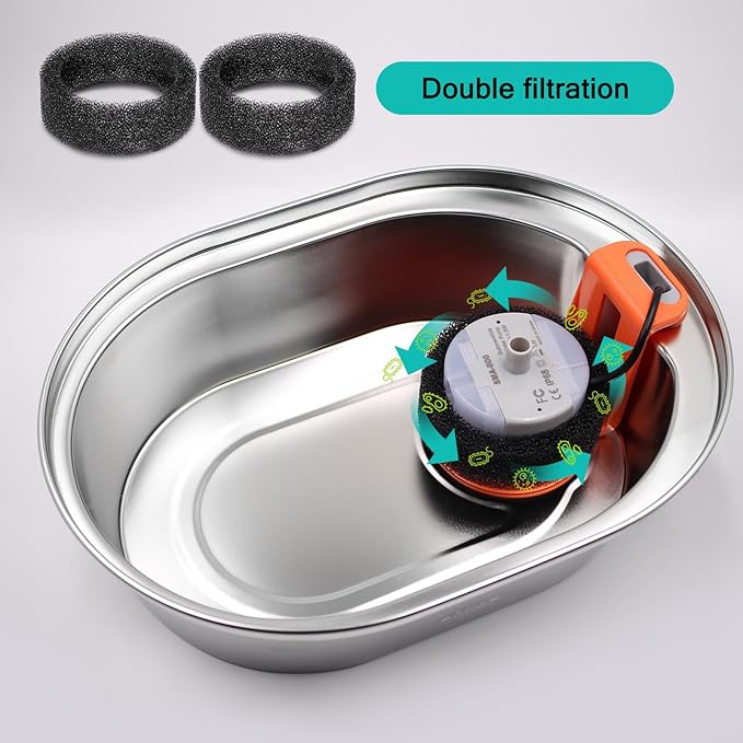 Cat Water Fountain Filters for Stainless Steel 67oz/2L Adjustable Water Flow Pet Fountain, 20 Pack Pet Replacement Filters with 20 Sponges