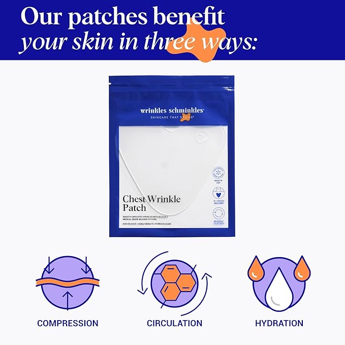 Wrinkles Schminkles Chest Wrinkle Patch & Cleanser Starter Pack - Set of Reusable Chest Silicone Wrinkle Patches + Patch Cleanser (2 oz) Maximise Uses - Smooth & Prevent Décolletage Wrinkles