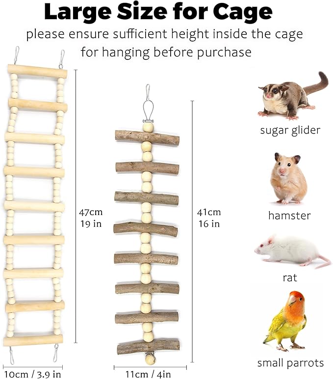 2Pcs Sugar Glider Ladder Climbing Ladder Toys, Enrichment Activity Sugar Glider Cage Accessories, Stimulating Hanging Small Pet Climbing Ropes for Rats, Hamster Parrots and Budgies