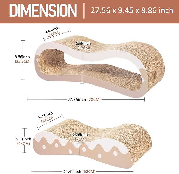 2 in 1 Cat Scratcher Cardboard Lounge Bed, Cat Scratching Post, Durable Board Pads Prevents Furniture Damage,Large,Wave