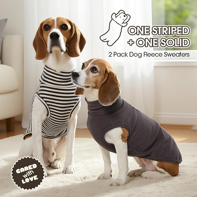 FUAMEY 2 Pack Dog Fleece Vest for Large Dogs,Shih Tzu Frenchie Stretchy Dog Sweatshirts Warm Dogs Pullover Winter Pet Sweaters with Leash Hole Puppy Turtleneck Sleeveless Grey L