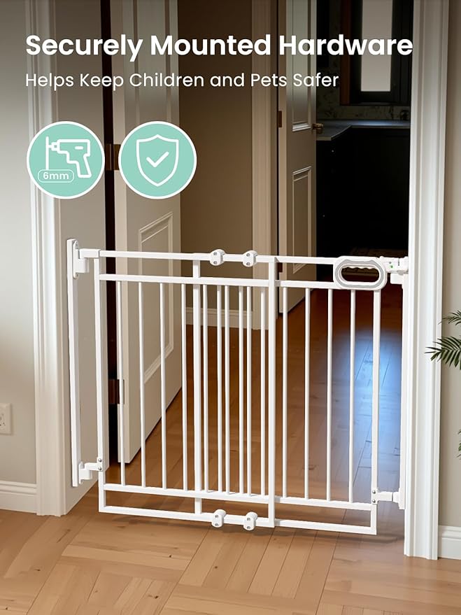 Grownsy Baby Gate for Stairs- No Bottom Bar, Adjustable Width 32” to 48” for Child and Pet, Dog Gate with Auto-Close & One-Hand Operation, Screw-in Installation for Doorways and Indoor Use