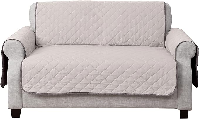 Furhaven Water-Resistant & Reversible Loveseat Cover Protector for Dogs, Cats, & Children - Two-Tone Pinsonic Quilted Living Room Furniture Cover - Gray/Mist, Loveseat