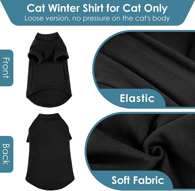 SUNFURA Turtleneck Sweater for Cat, Sphynx Cats Shirt Hairless Cat Sweaters with Sleeves, Warm and Soft Kitten Pullover Fleece Winter Pajamas Jumpsuit for Puppy Cats, Black M