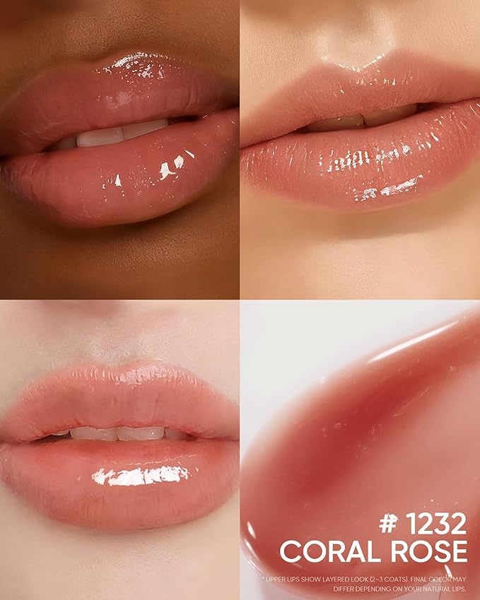 Peptide Brightening Lip Serum, Hydrating & Plumping Tinted Lip Gloss, Moisturizing Lip Balm with Polypeptides & Squalane for Glossy Sheer, Smooth Lips(02 Coral Rose)