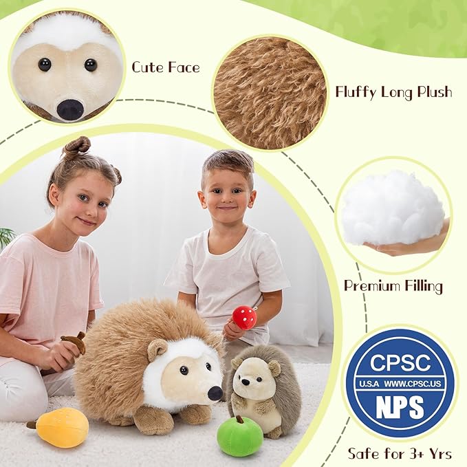 MaoGoLan Magnetic Hedgehog Plush Toys Family Set, Mama & Baby with 4 Fruits - 16" Soft Stuffed Animals for Imaginative Play, Educational Toys, Christmas Easter Gift for Kids