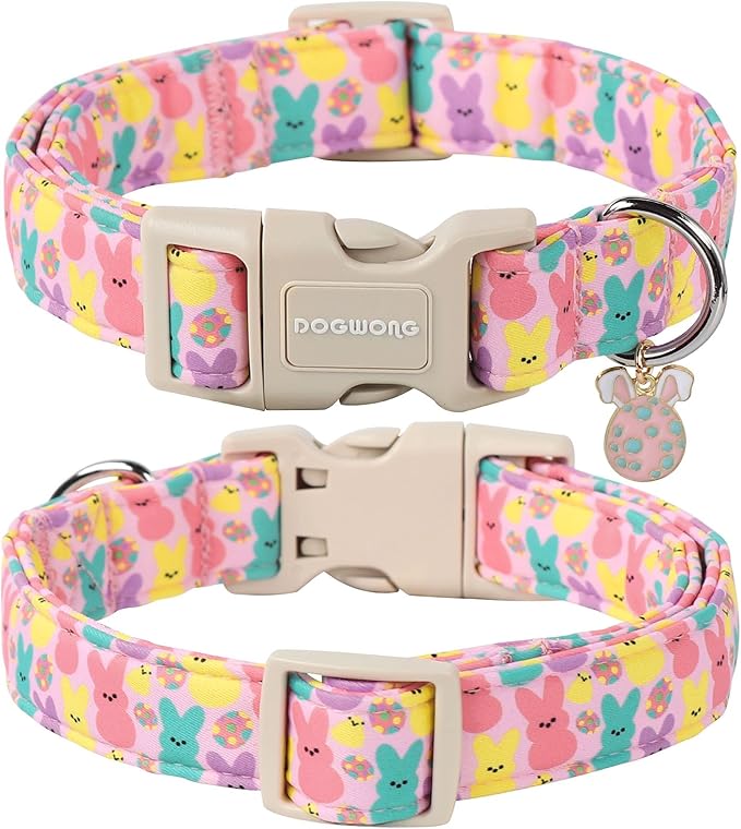 DOGWONG Cute Bunny Eggs Easter Dog Collar - Pink Babbit Pet Collar for Small & Medium Dogs