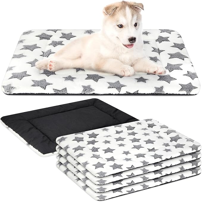 VitalCozy 4 Pcs Winter Dog Crate Pads, Ultra Soft Warm Washable Dog Cat Bed Mat for Pet Crate Comfortable Replaceable Reversible Kennel Pad for Small, Medium, Large Dogs(18 x 24 x 1.6 Inch,White)