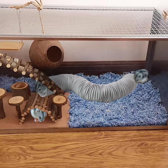 PINVNBY Plastic Hamster Cage Tunnels with Chew Toy,2 PCS Small Animal Folding Tube Guinea Pigs Training Hideout Tunnel 19 PCS Ferrets Cage Accessories for Mouse Gerbils Rats Mice(Gray)
