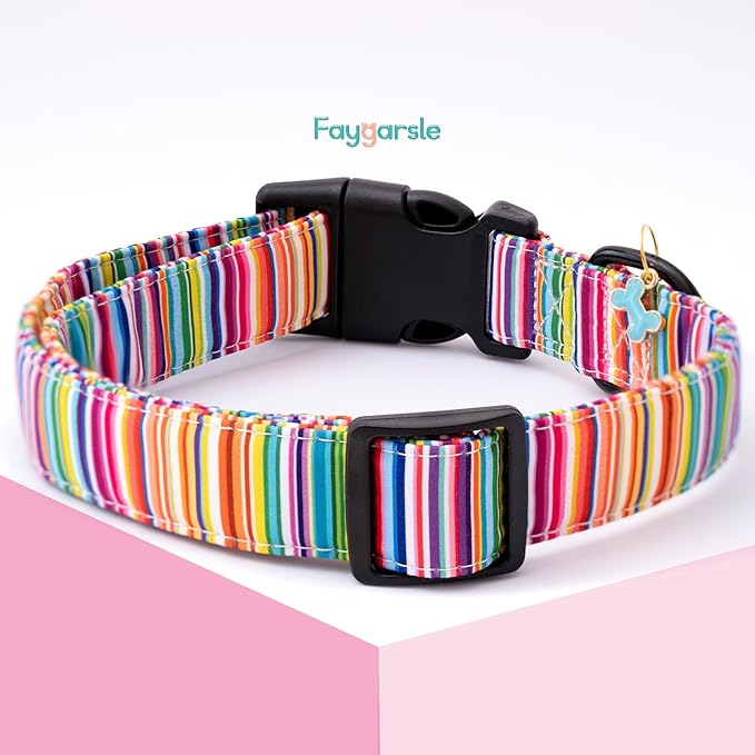 Faygarsle Dog Collar for Small Medium Large Dogs Cute Colorful Puppy Collars for Female Dogs Pinstripe Patterned Pet Collars for Summer Spring Wedding Puppy Girl Dog Collar S