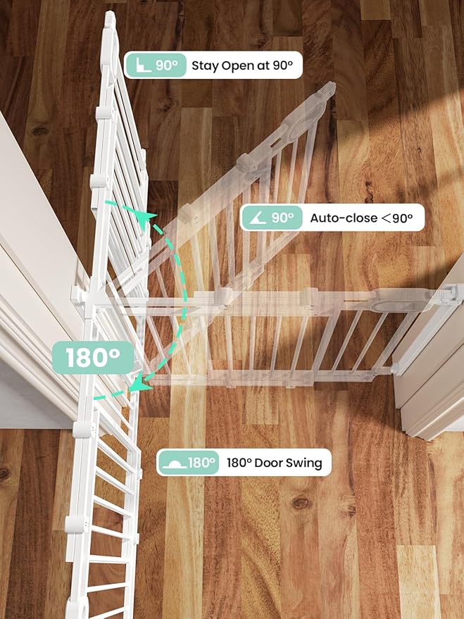 Grownsy Baby Gate for Stairs- No Bottom Bar, Adjustable Width 32” to 48” for Child and Pet, Dog Gate with Auto-Close & One-Hand Operation, Screw-in Installation for Doorways and Indoor Use