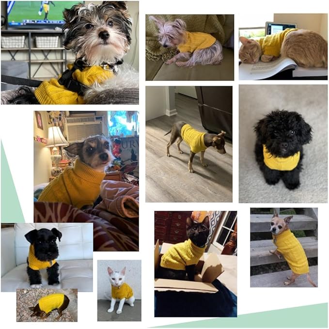 CHBORCHICEN Small Dog Sweaters Knitted Pet Cat Warm Dog Sweatshirt Winter Clothes Kitten Puppy Sweater (XX-Small, Yellow)