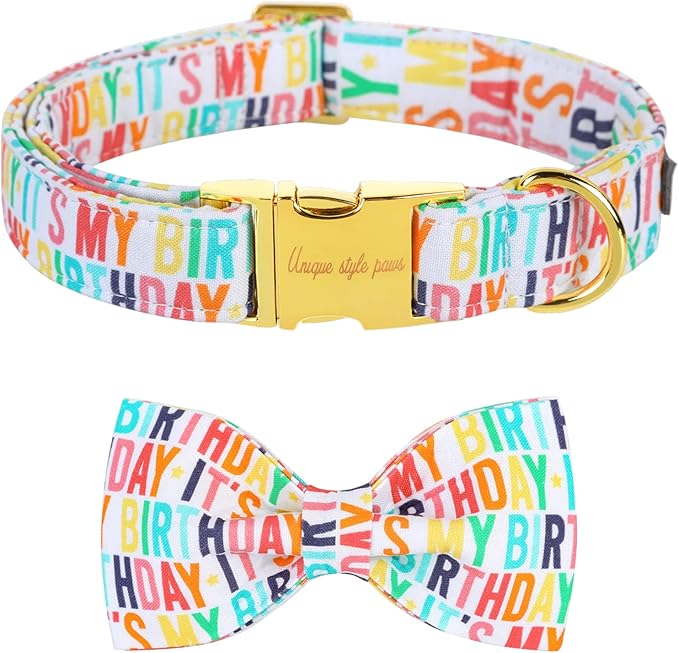 Unqiue Style Paws Birthday Dog Collar, Soft and Cute Dog Bow Tie, Durable Pet Collar with Bow Adjustable Bow Dog Collar for Small Dogs