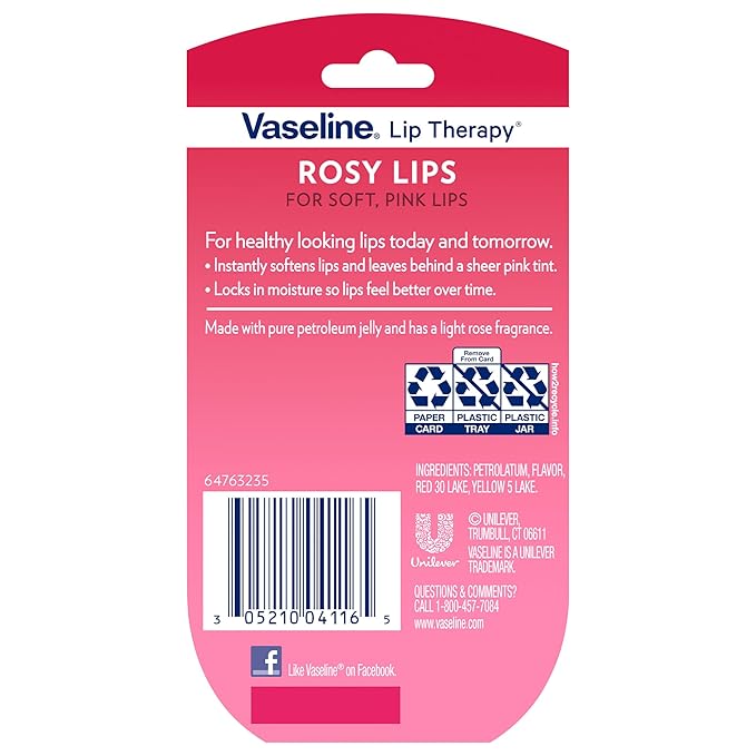 Vaseline Lip Therapy Rosy Lips Mini 12-Pack – Rose-Tinted Lip Balm, Moisturizer for Soft, Pink Lips, 0.25 Oz Ea