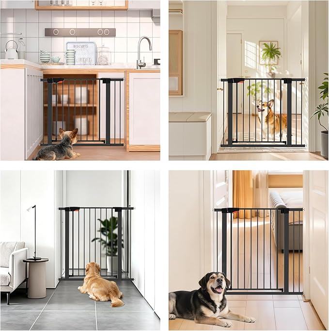 MAVRICFLEX Steel Extra Tall Dog Gate, No-Drill Pressure-Mounted Pet Gate for Door, Auto-Lock <45°, Black