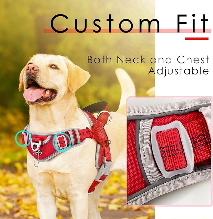 ADVENTUREMORE Dog Harness for Large Dogs No Pull, Sport Dog Halter Harness Reflective Breathable Dog Vest Escape Proof Dog Harness with Easy Control Front Clip Handle for Training Walking XXL Red