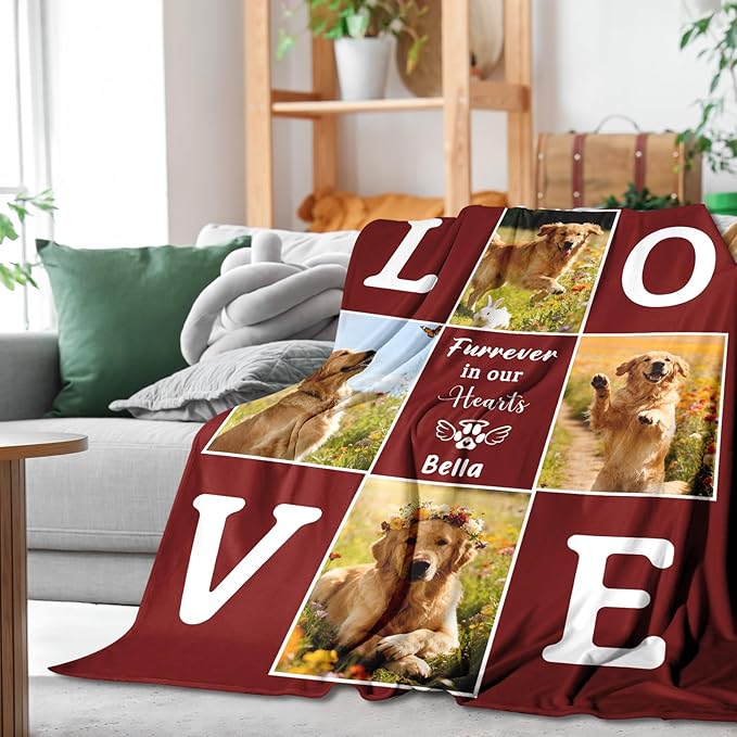 Pet Memorial Blanket Gift - Personalized Dog Memorial Blankets, Pet Sympathy Gifts for Loss of Dogs for Pets Lovers, Dog Bereavement Passing Away Gift, Custom Dogs Blanket (G)