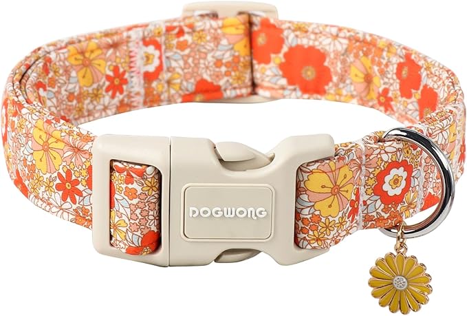DOGWONG Fall Flower Dog Collar- Cute Flower Dog Collars Adjustable Floral Dog Collar for Girl Female Small Medium Large Dogs L