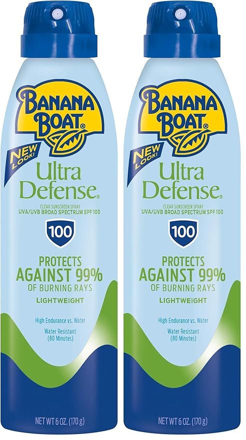 Banana Boat Ultra Defense Clear Sunscreen Spray SPF 100, 6oz | Lightweight Sunscreen, Banana Boat SPF 100, Water Resistant, 6oz (Pack of 2)