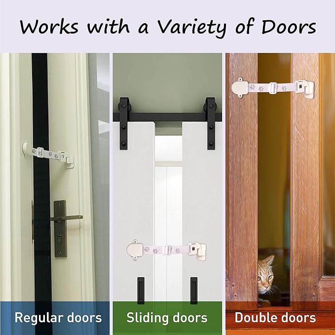 Adjustable Door Strap and Latch, Textile Cat Door Latch to Keep Dog Out of Litter Box, Economical Alternative of Pet Gates, Basic with Stopper 1 Pack
